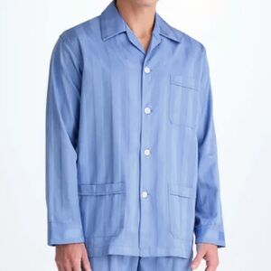 NWT Derek Rose Classic Fit  Pajama Top In Lingfield Cotton - Mid Blue | Size XXL